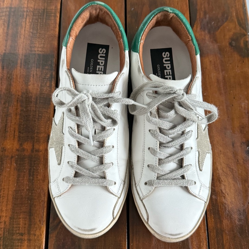 Authentic Golden Goose White Leather Sneakers with Green Heel 38 EUC - Picture 2 of 8